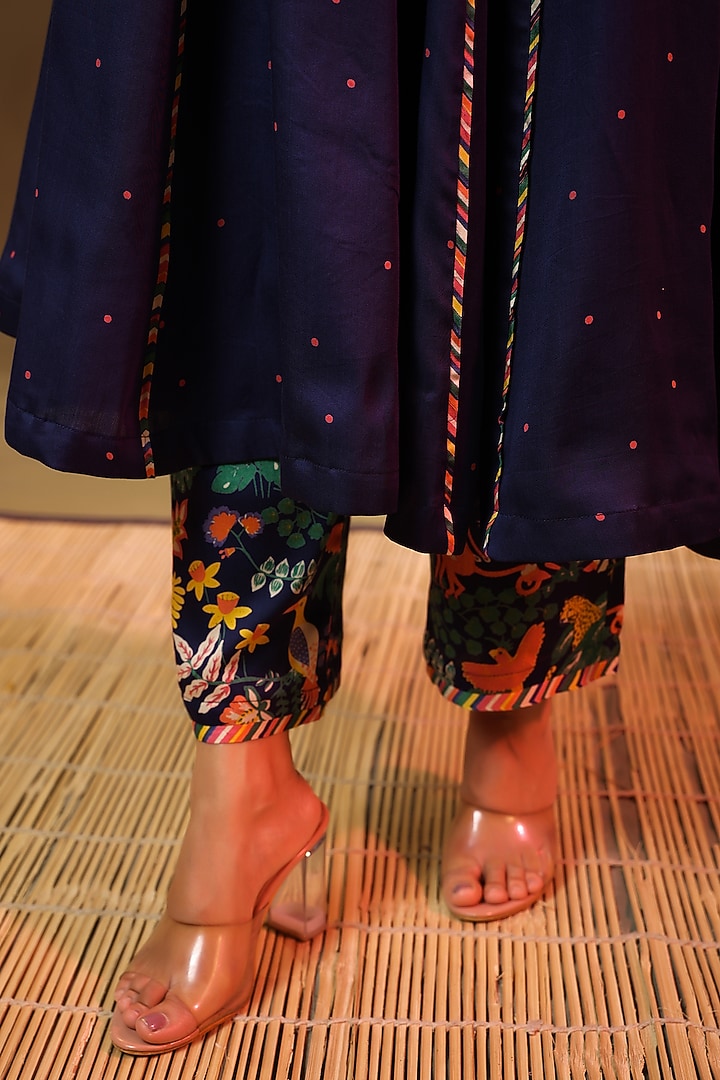 Blue Modal Satin Anarkali Set by Baise Gaba at Pernia's Pop Up Shop