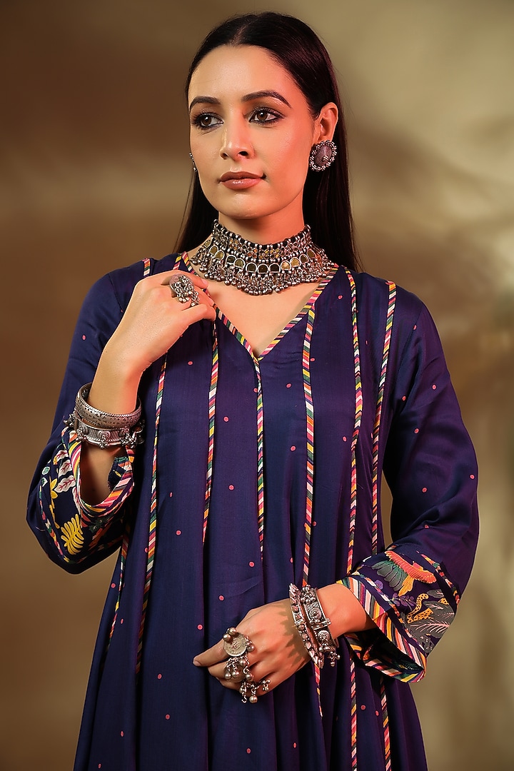 Blue Modal Satin Anarkali Set by Baise Gaba at Pernia's Pop Up Shop