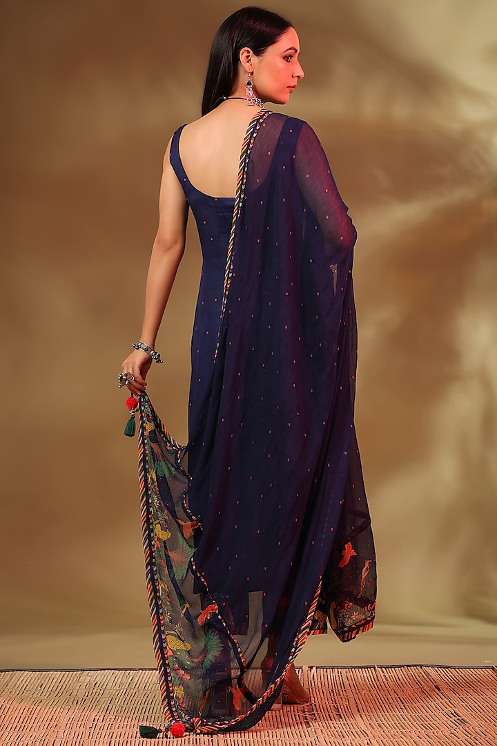 Blue Modal Satin Kurta Set by Baise Gaba at Pernia's Pop Up Shop