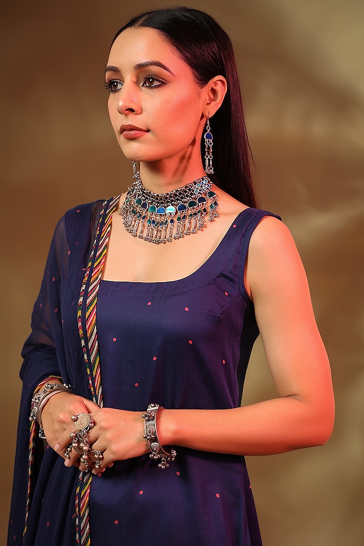 Blue Modal Satin Kurta Set by Baise Gaba at Pernia's Pop Up Shop