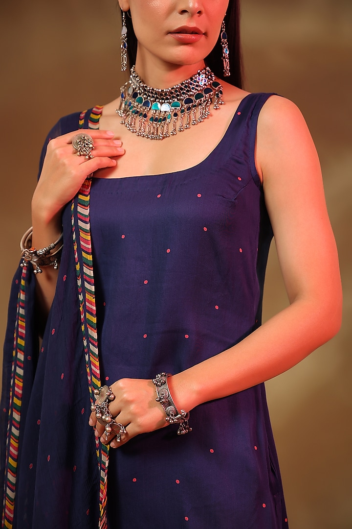 Blue Modal Satin Kurta Set by Baise Gaba at Pernia's Pop Up Shop