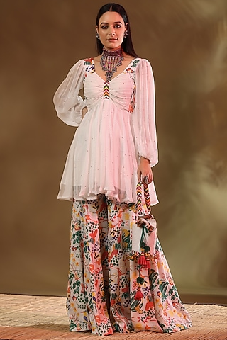 Multi-Colored Modal Satin Gharara Set by Baise Gaba