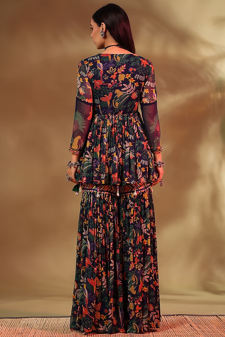 Blue Modal Satin & Chiffon Gharara Set by Baise Gaba at Pernia's Pop Up Shop