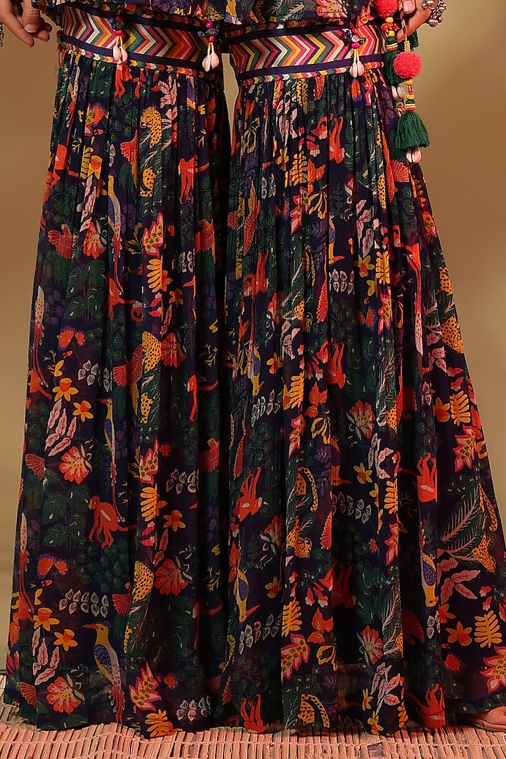 Blue Modal Satin & Chiffon Gharara Set by Baise Gaba at Pernia's Pop Up Shop