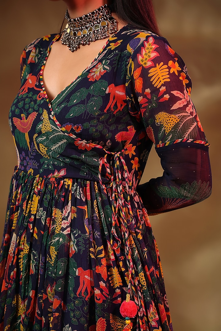 Blue Modal Satin & Chiffon Gharara Set by Baise Gaba at Pernia's Pop Up Shop