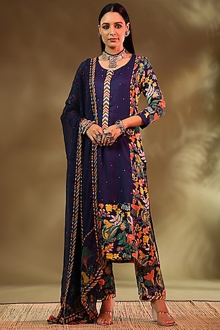 Blue Modal Satin Kurta Set by Baise Gaba