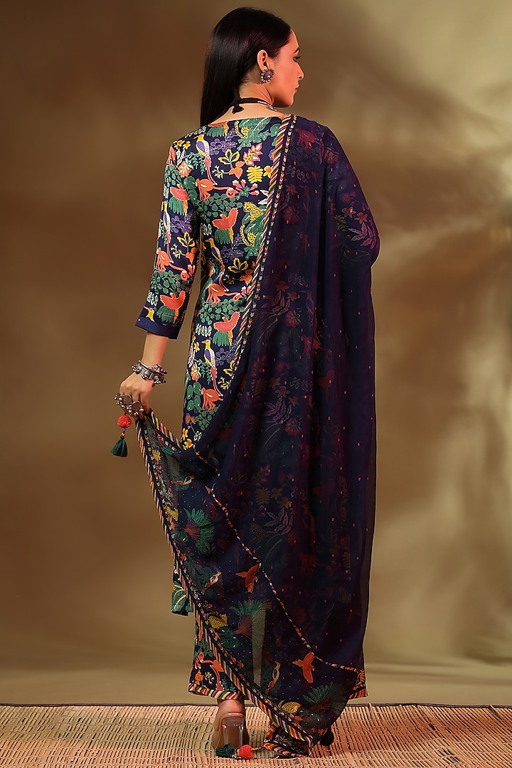 Blue Modal Satin Kurta Set by Baise Gaba at Pernia's Pop Up Shop
