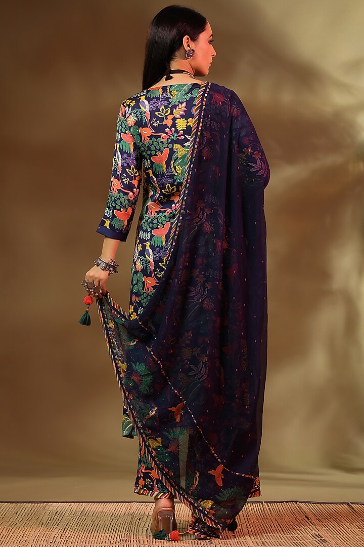 Blue Modal Satin Kurta by Baise Gaba at Pernia's Pop Up Shop