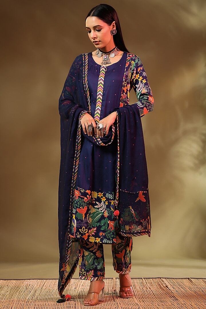 Blue Modal Satin Kurta by Baise Gaba at Pernia's Pop Up Shop