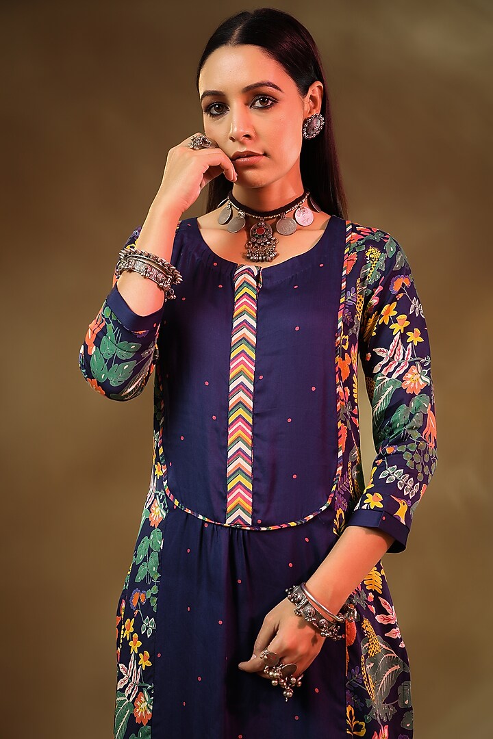 Blue Modal Satin Kurta by Baise Gaba at Pernia's Pop Up Shop
