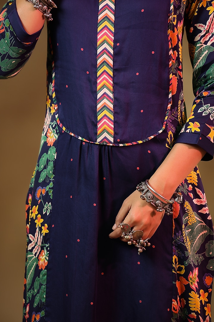 Blue Modal Satin Kurta by Baise Gaba at Pernia's Pop Up Shop