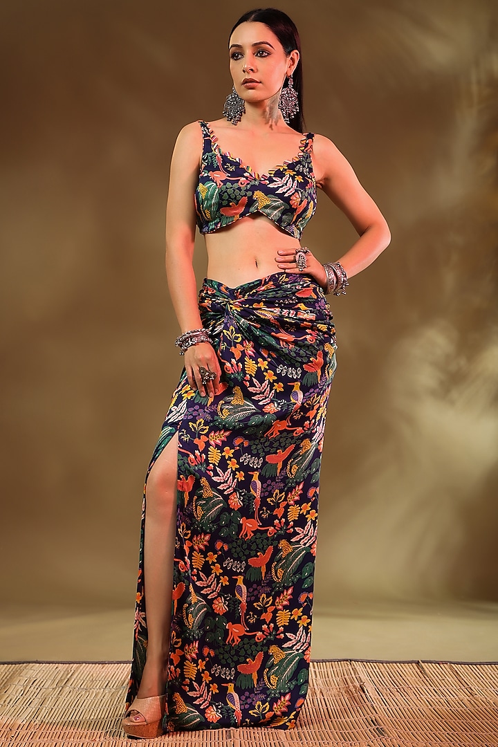 Blue Modal Satin Asymmetrical Skirt Set by Baise Gaba at Pernia's Pop Up Shop