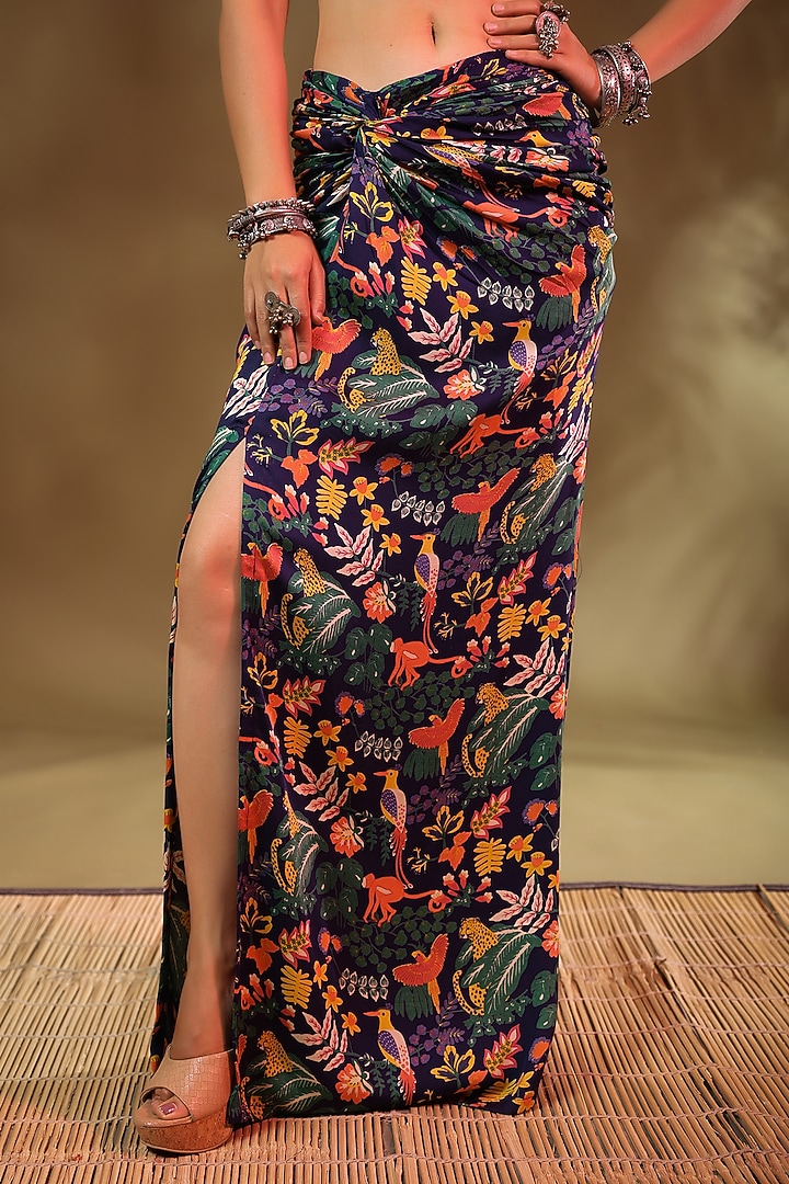 Blue Modal Satin Asymmetrical Skirt Set by Baise Gaba at Pernia's Pop Up Shop