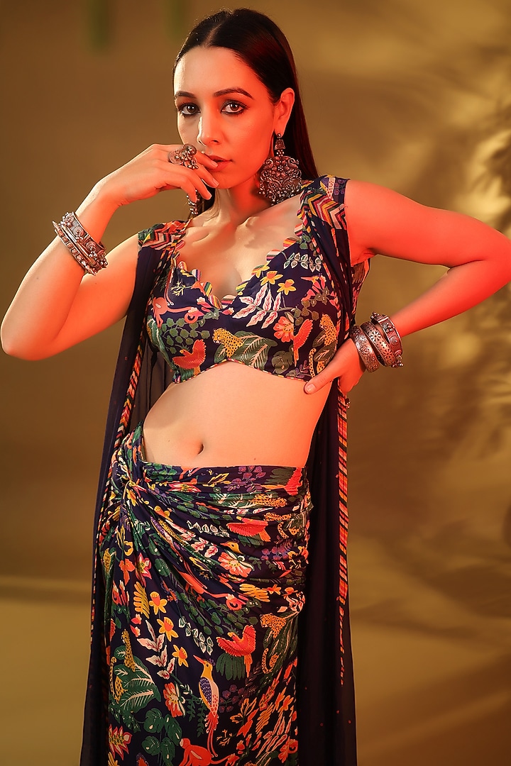 Blue Modal Satin Asymmetrical Skirt Set by Baise Gaba at Pernia's Pop Up Shop