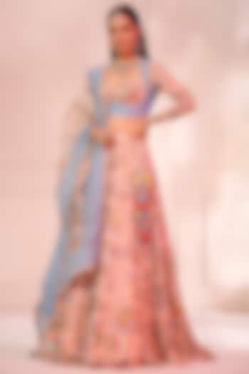 Blush Peach Chiffon Wedding Lehenga Set by Baise Gaba at Pernia's Pop Up Shop