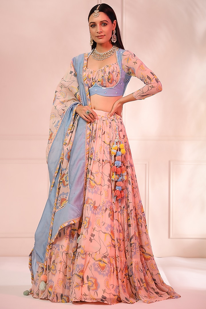 Blush Peach Chiffon Wedding Lehenga Set by Baise Gaba at Pernia's Pop Up Shop