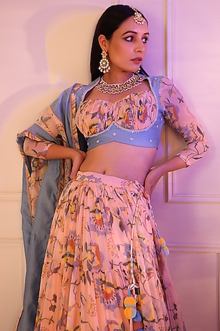 Blue & Blush Peach Chiffon Blouse by Baise Gaba