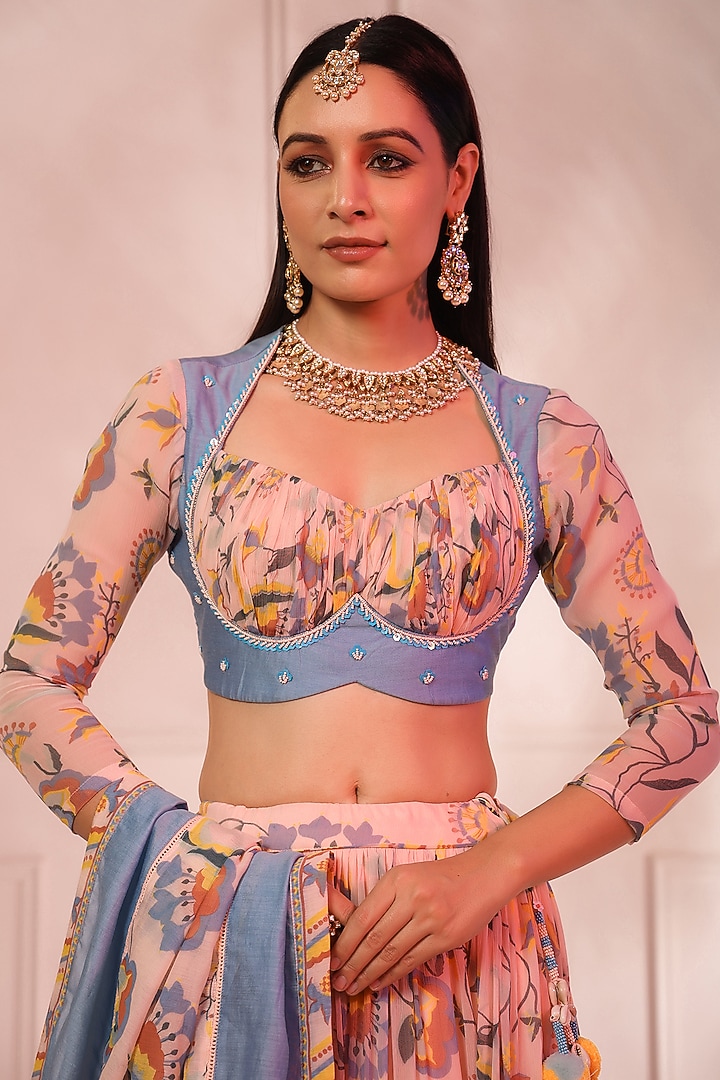 Blue & Blush Peach Chiffon Blouse by Baise Gaba at Pernia's Pop Up Shop