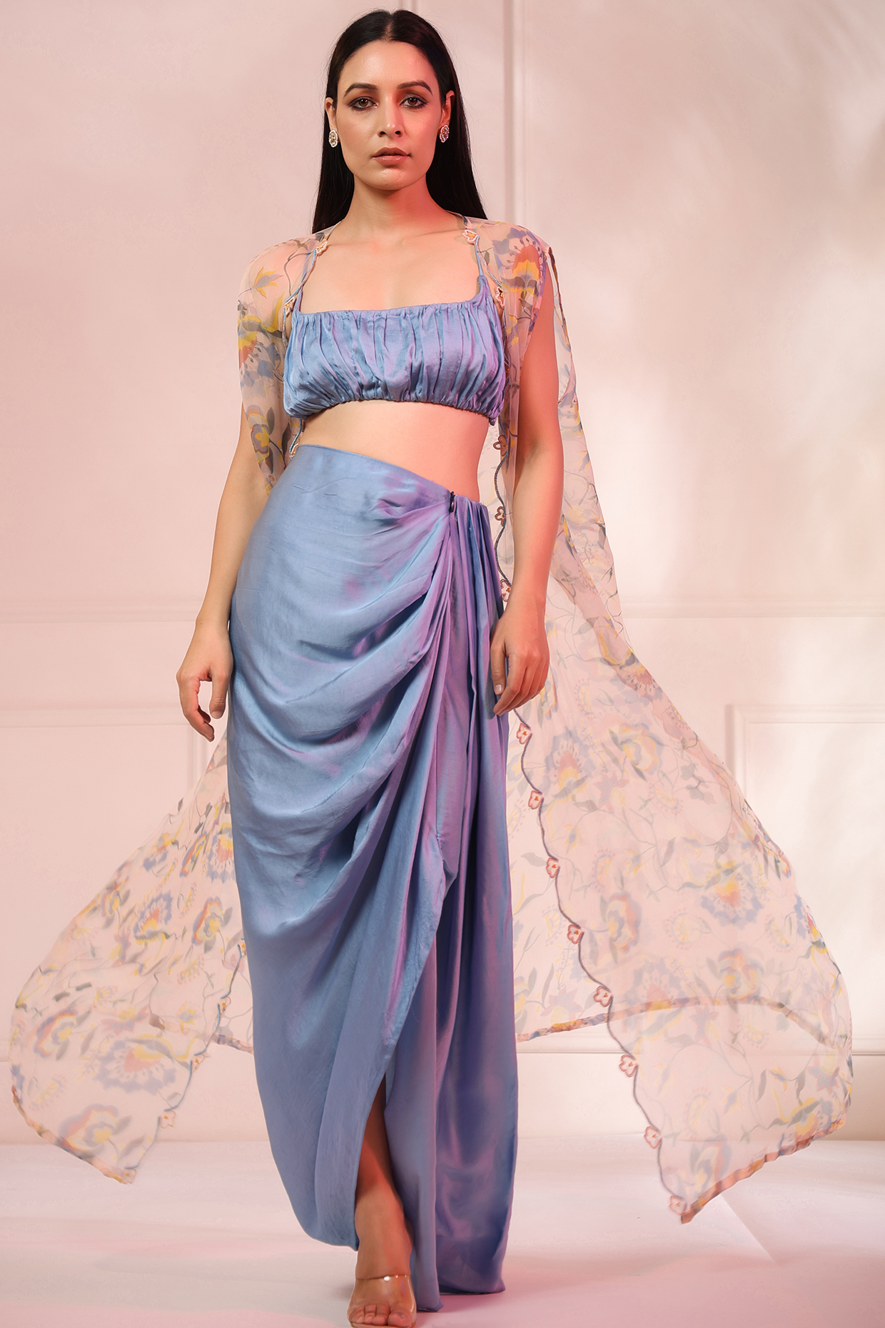 Blue Modal Satin Blouse by Baise Gaba