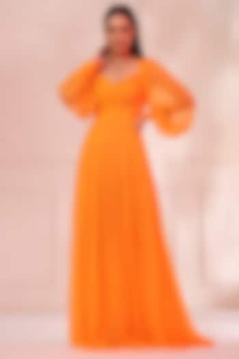 Tangerine Orange Chiffon Maxi Dress by Baise Gaba