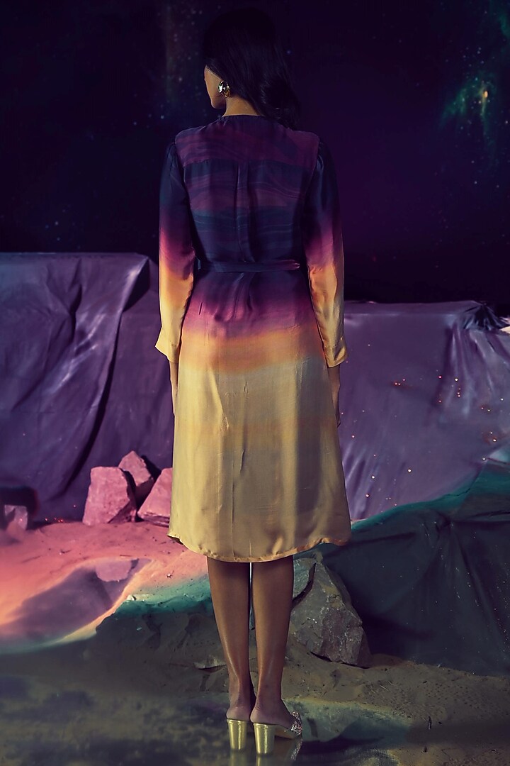 Multi-Colored Georgette Satin Ombre Wrap Summer Dress by Baise Gaba at Pernia's Pop Up Shop