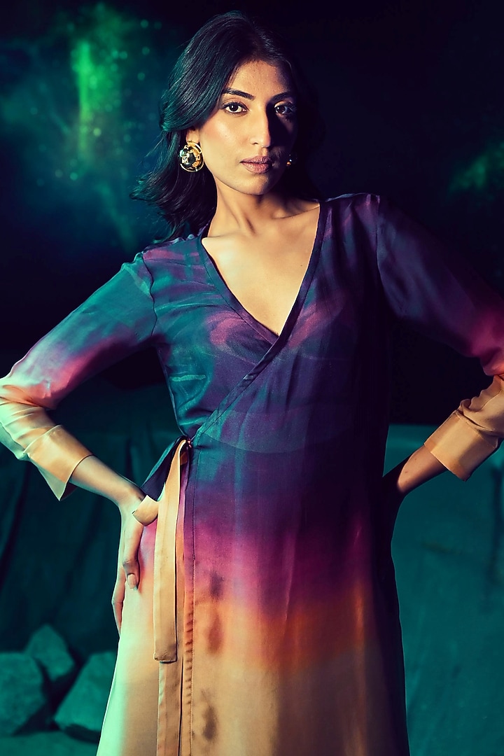 Multi-Colored Georgette Satin Ombre Wrap Summer Dress by Baise Gaba at Pernia's Pop Up Shop