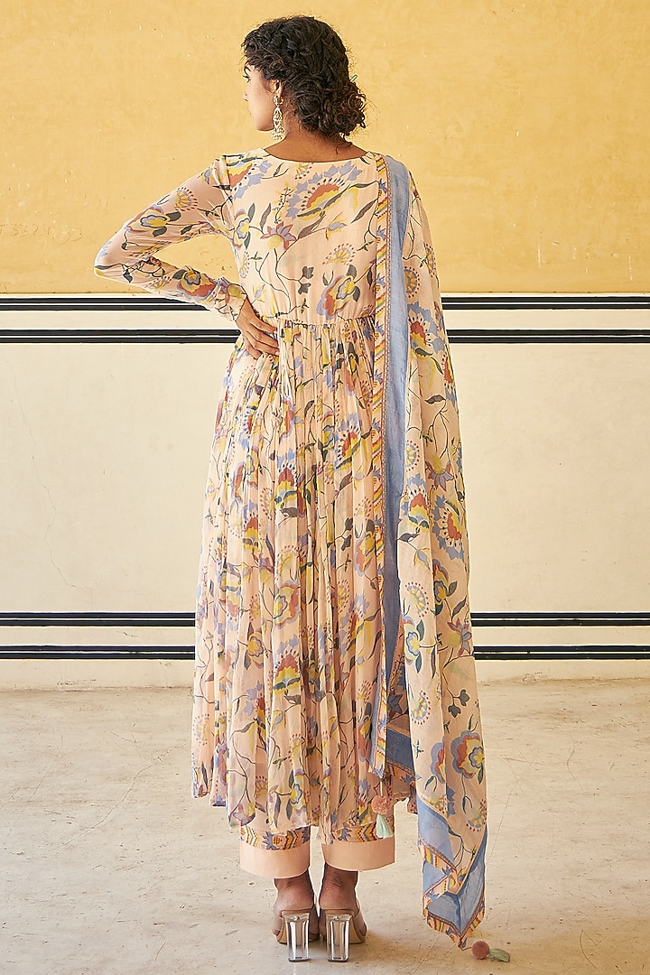 Blush Peach Embroidered Gherdaar Party Wear Anarkali Set by Baise Gaba at Pernia's Pop Up Shop