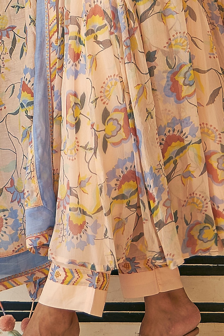 Blush Peach Embroidered Gherdaar Party Wear Anarkali Set by Baise Gaba at Pernia's Pop Up Shop