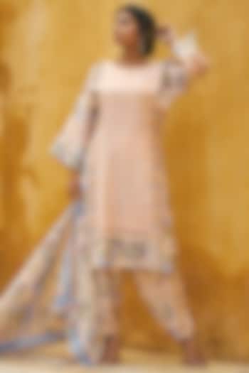 Blush Peach Chanderi Paneled Kurta Set by Baise Gaba at Pernia's Pop Up Shop