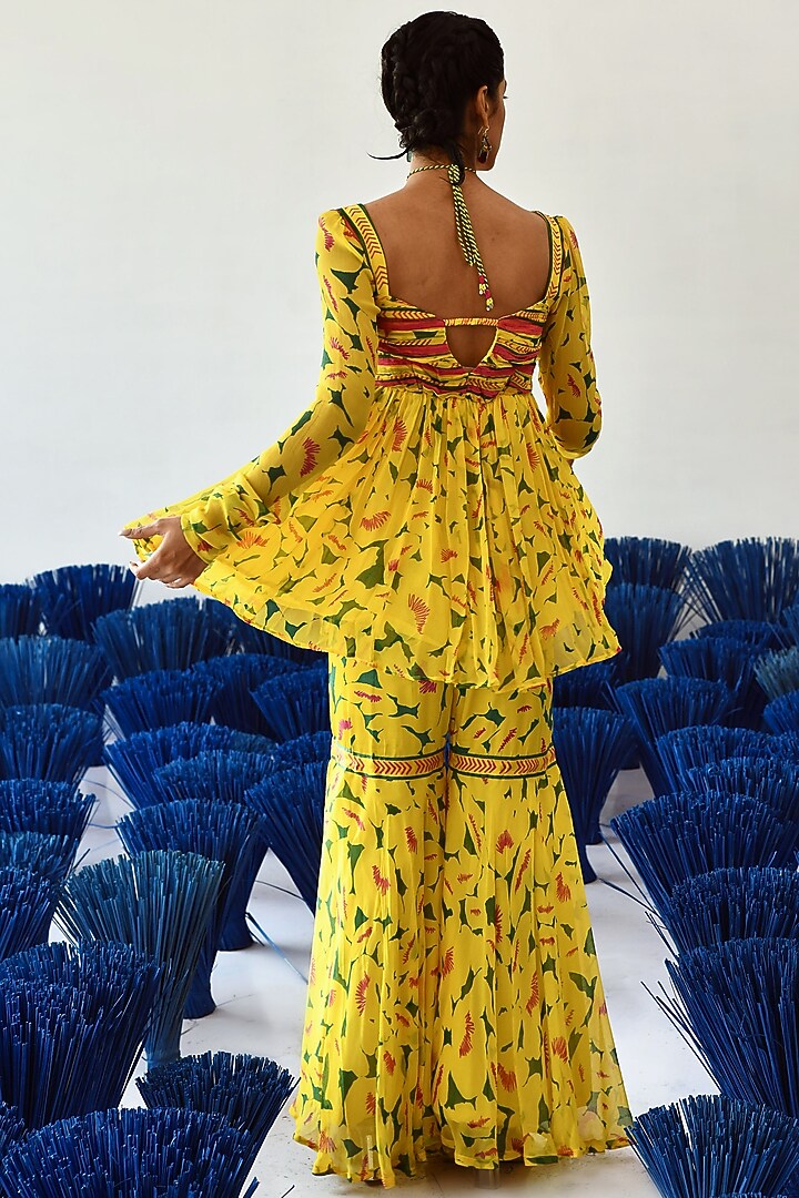 Yellow Chiffon Gharara Set by Baise Gaba at Pernia's Pop Up Shop