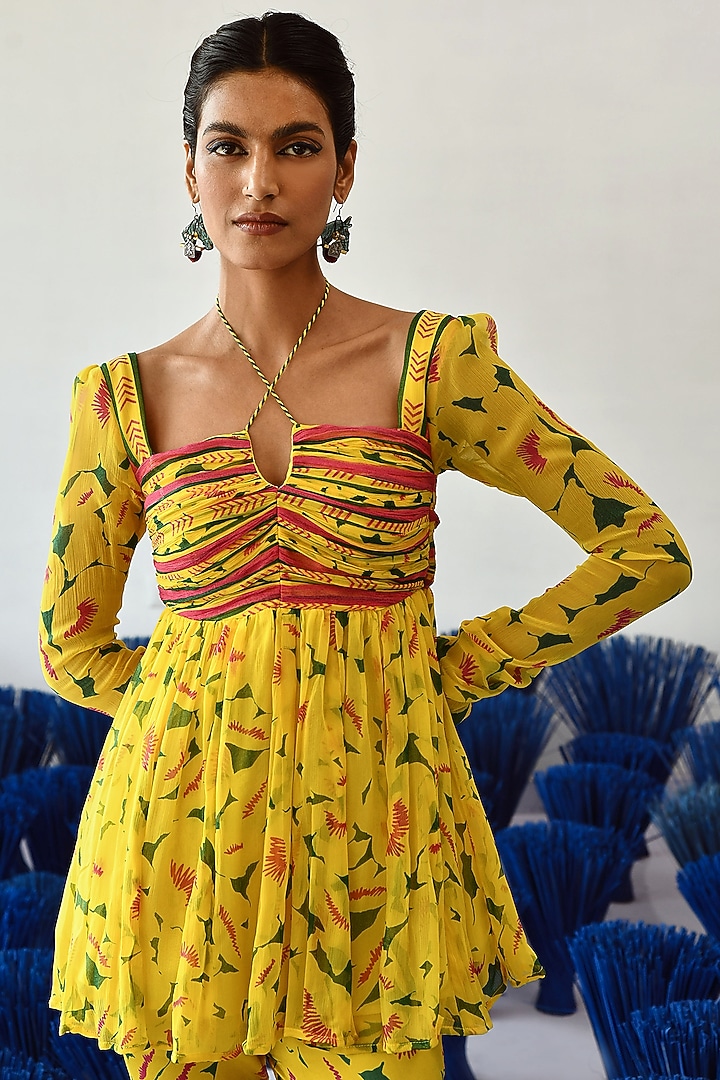 Yellow Chiffon Gharara Set by Baise Gaba at Pernia's Pop Up Shop