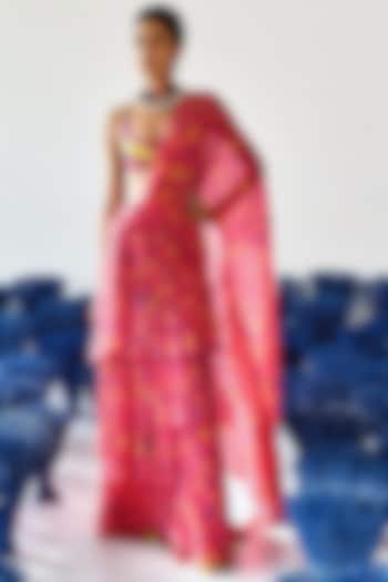 Pink Chiffon Ruffled Pre-Stitched Saree Set by Baise Gaba