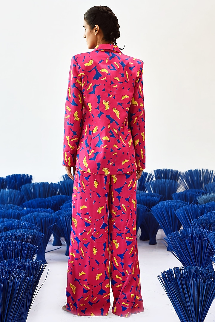 Pink Modal Satin Printed Coat by Baise Gaba at Pernia's Pop Up Shop