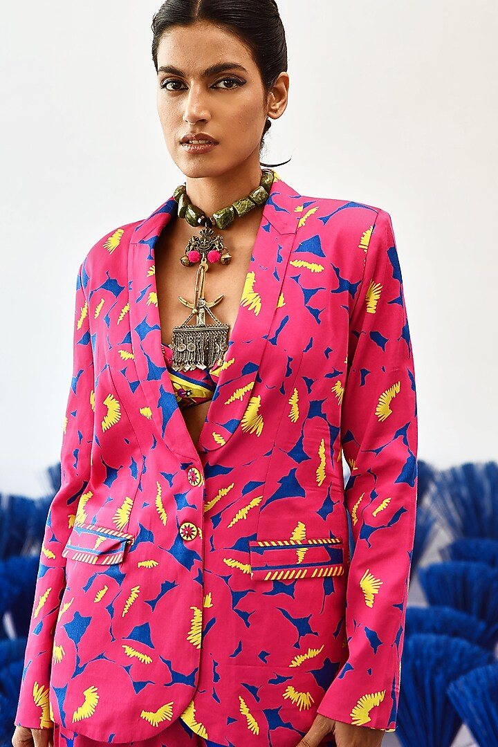 Pink Modal Satin Printed Coat by Baise Gaba at Pernia's Pop Up Shop