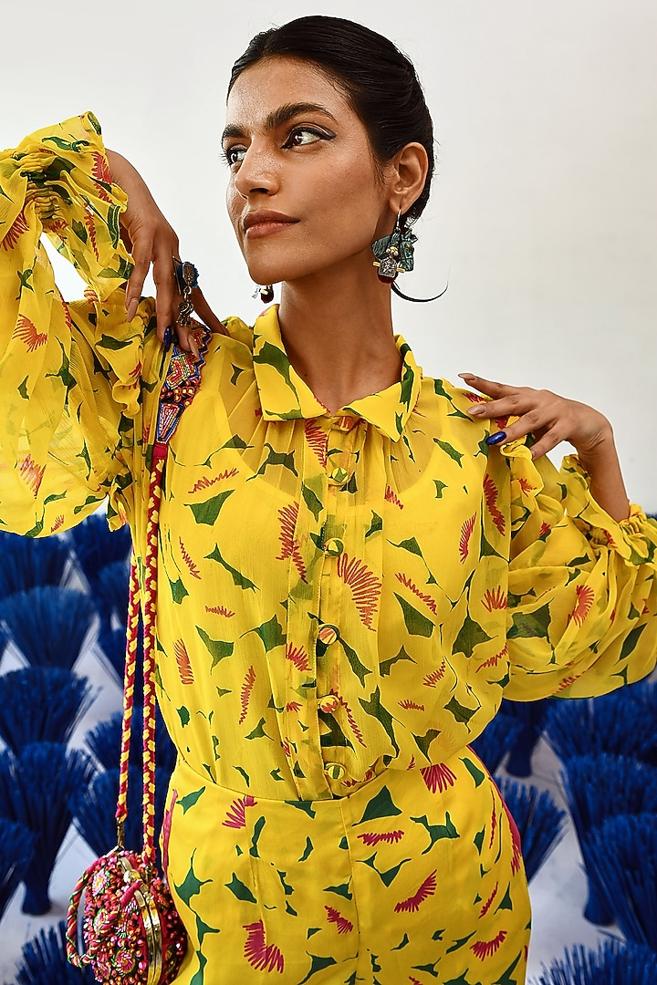 Yellow Chiffon Shirt by Baise Gaba at Pernia's Pop Up Shop