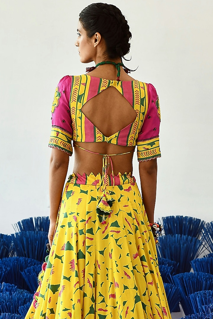 Yellow Modal Satin Embroidered Blouse by Baise Gaba at Pernia's Pop Up Shop