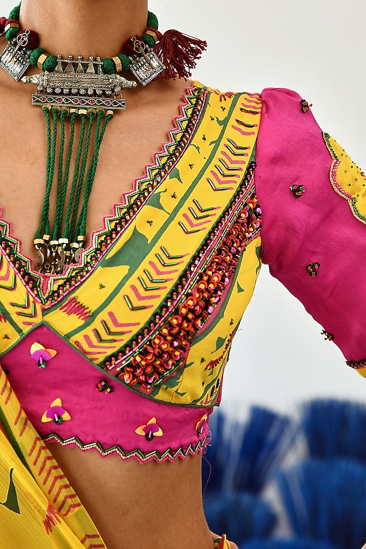 Yellow Modal Satin Embroidered Blouse by Baise Gaba at Pernia's Pop Up Shop