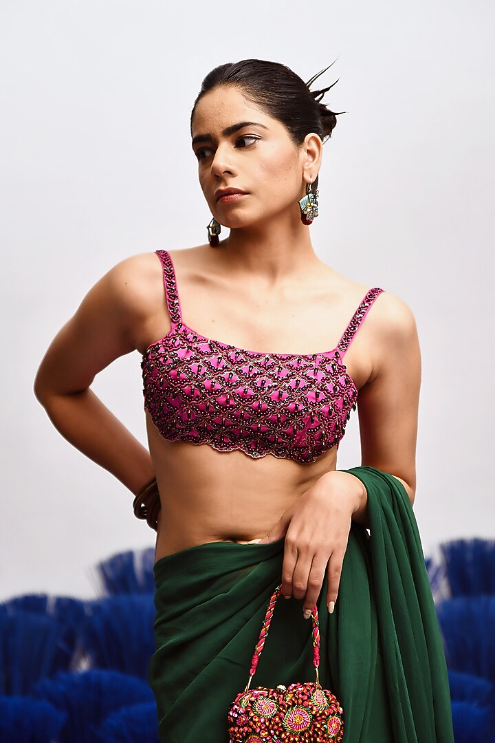 Pink Silk Organza Embroidered Blouse by Baise Gaba at Pernia's Pop Up Shop