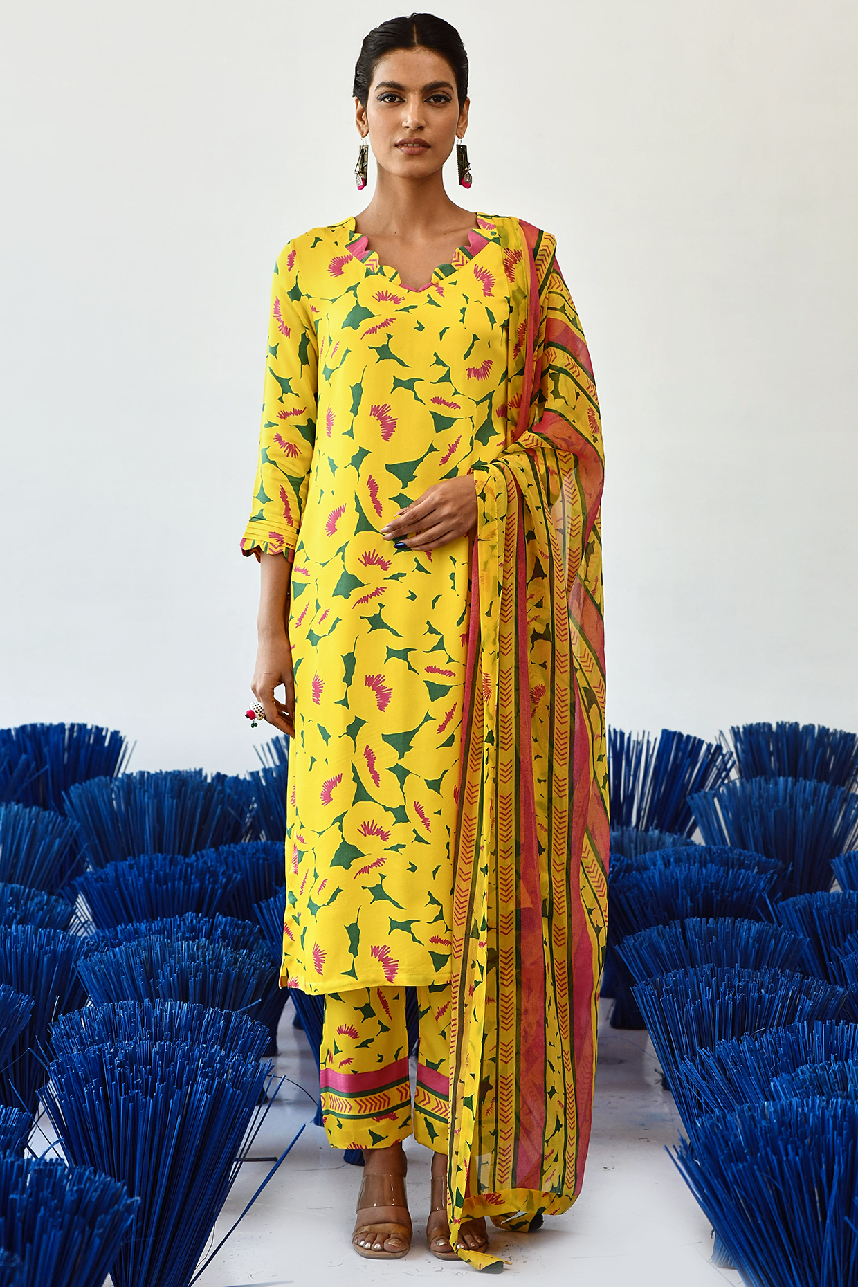 Yellow Modal Satin Straight Kurta by Baise Gaba