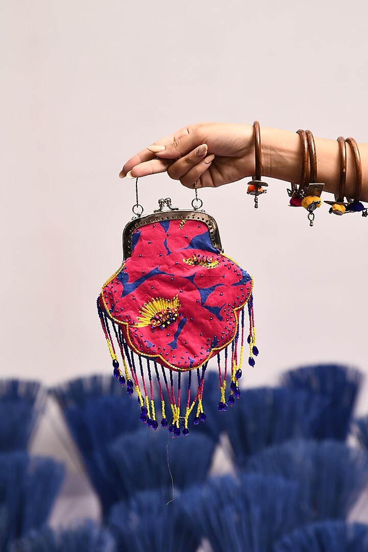 Pink Modal Satin Embroidered Potli by Baise Gaba at Pernia's Pop Up Shop