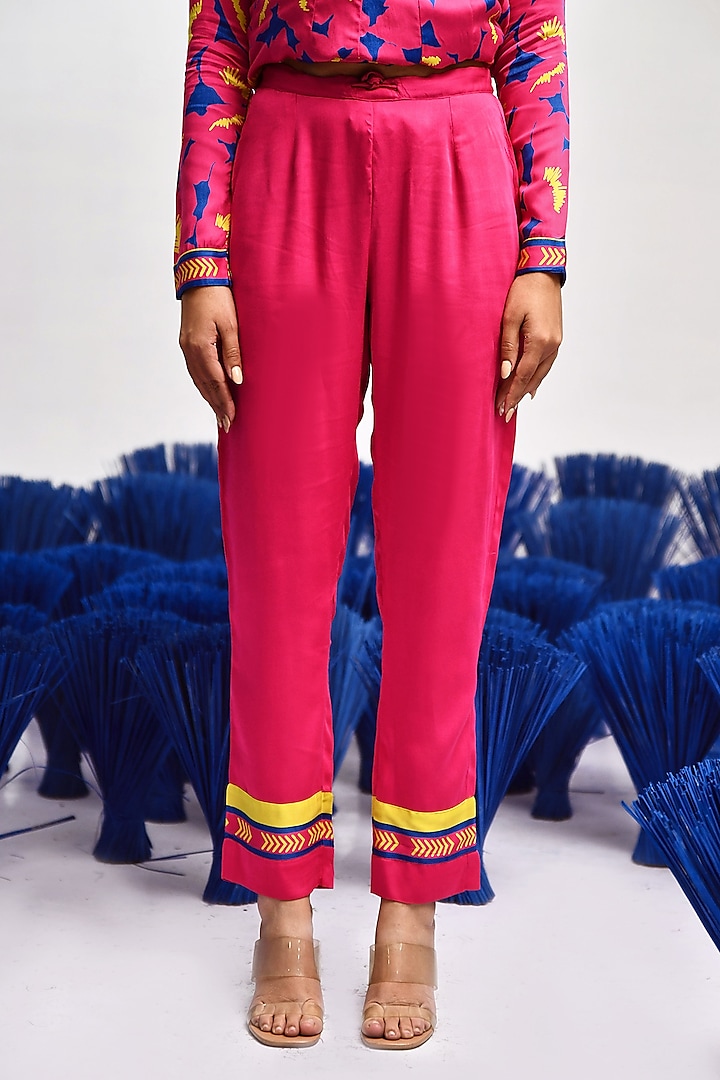 Pink Cotton Modal Straight Pants by Baise Gaba