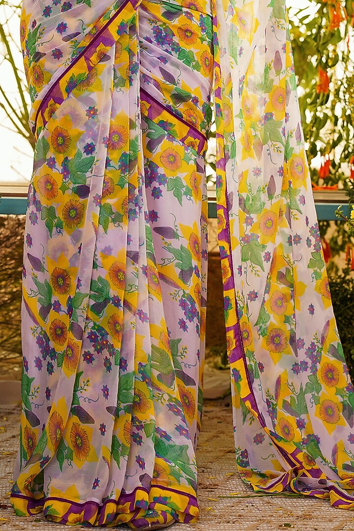 Lavender Chiffon & Cotton Modal Pre-Pleated Festive Saree Set by Baise Gaba at Pernia's Pop Up Shop