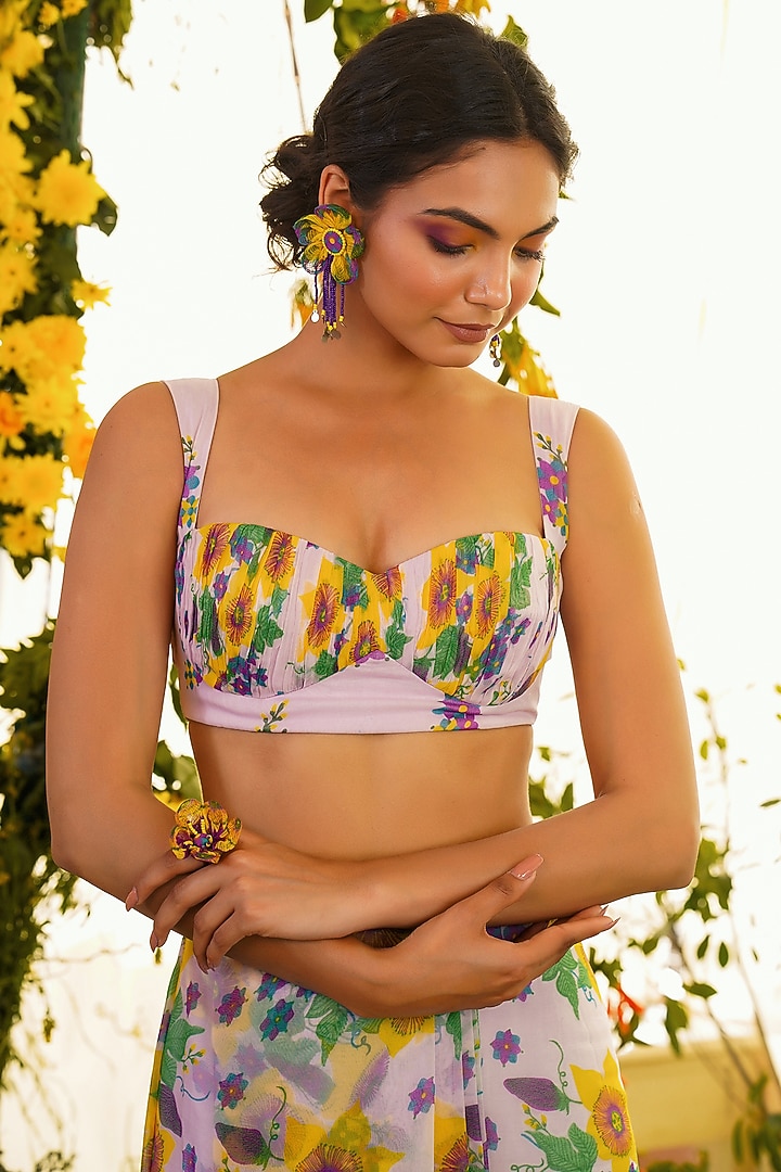 Lavender Chiffon & Cotton Modal Pre-Pleated Festive Saree Set by Baise Gaba at Pernia's Pop Up Shop
