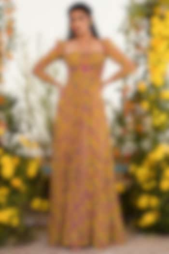 Purple & Yellow Gathered Maxi Dress by Baise Gaba