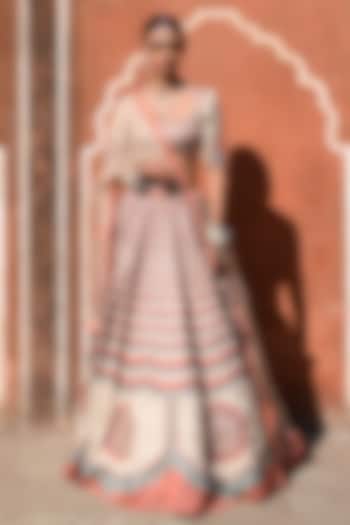 Multi-Colored Linen Satin Silk Zari Hand Embellished Wedding Lehenga Set by Baise Gaba at Pernia's Pop Up Shop