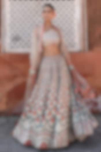 Multi-Colored Linen Satin Silk Mirror Hand Embellished Wedding Lehenga Set by Baise Gaba at Pernia's Pop Up Shop