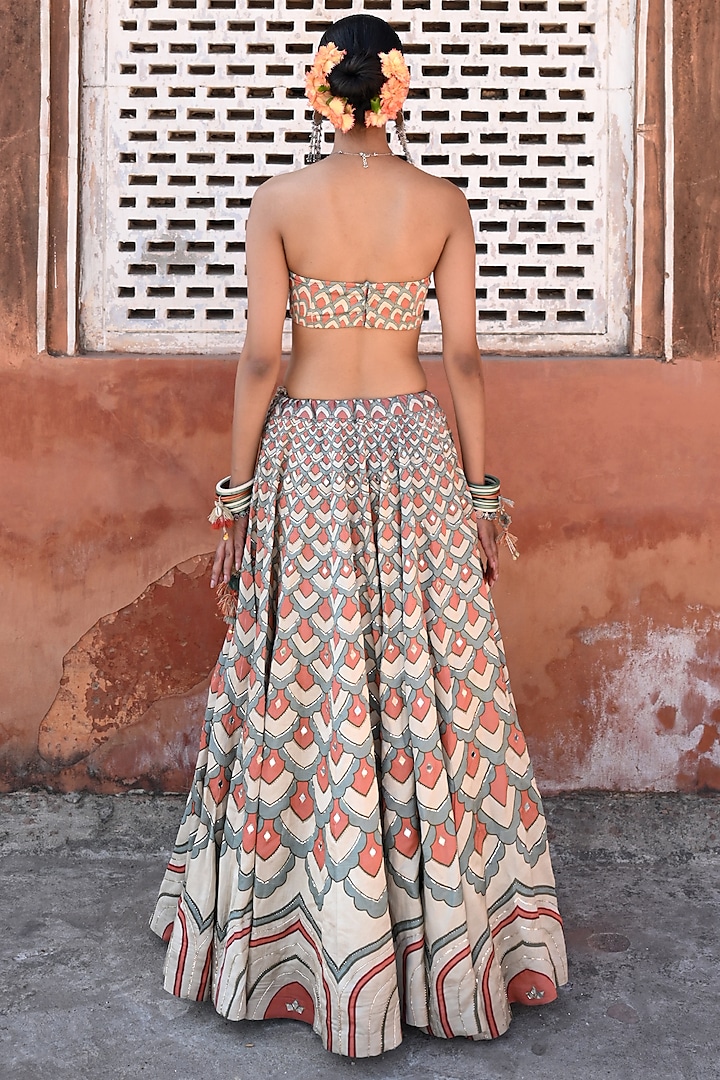 Multi-Colored Linen Satin Silk Mirror Hand Embellished Wedding Lehenga Set by Baise Gaba at Pernia's Pop Up Shop