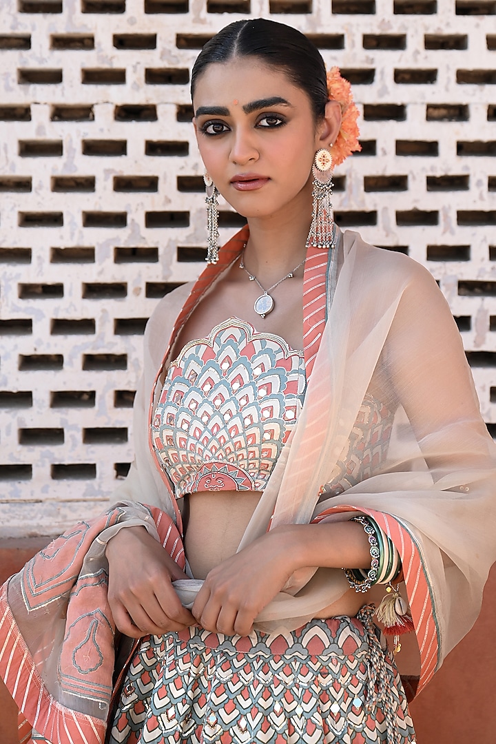 Multi-Colored Linen Satin Silk Mirror Hand Embellished Wedding Lehenga Set by Baise Gaba at Pernia's Pop Up Shop