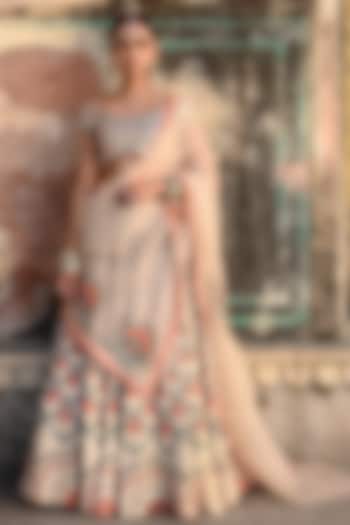 Multi-Colored Linen Satin Silk Mirror Hand Embellished Wedding Lehenga Set by Baise Gaba at Pernia's Pop Up Shop