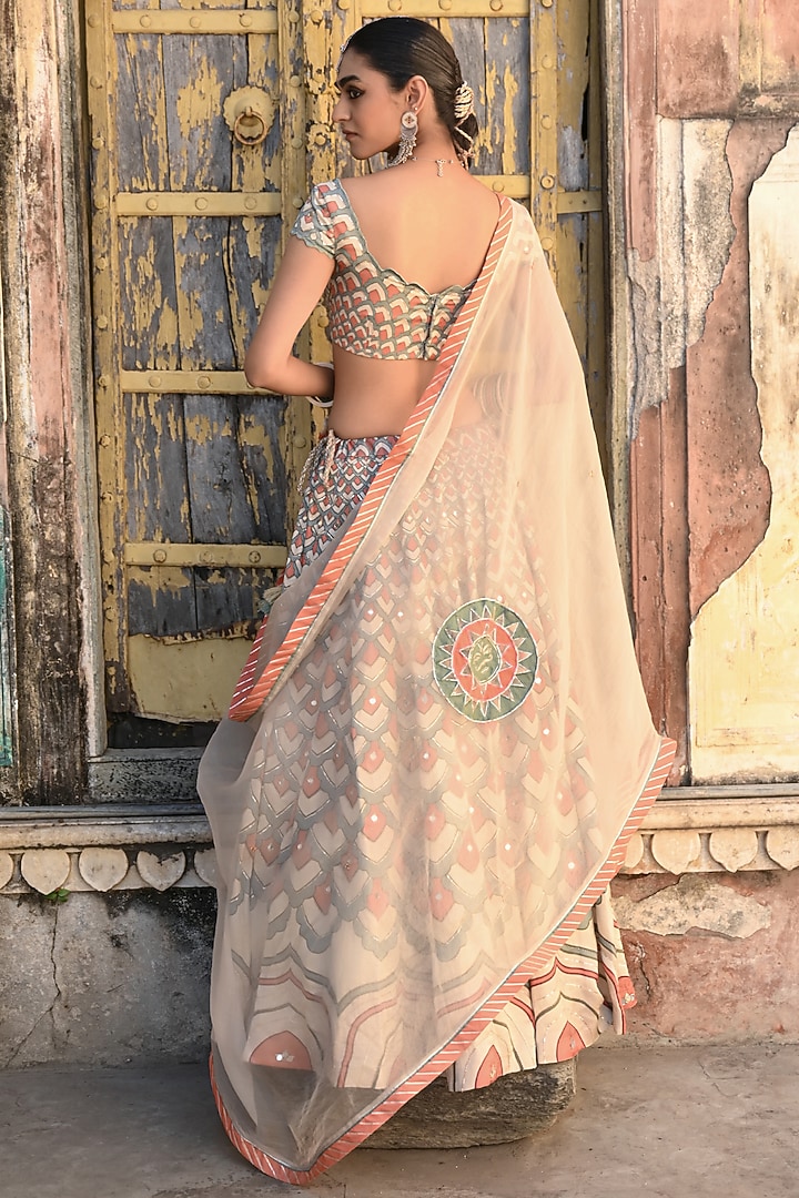 Multi-Colored Linen Satin Silk Mirror Hand Embellished Wedding Lehenga Set by Baise Gaba at Pernia's Pop Up Shop
